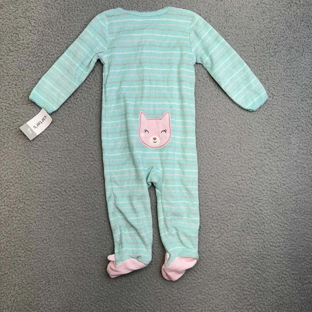 Carters Bundle Baby Girl 9 Months Cat Graphic Outfit Sweater Hats Footed Pajama